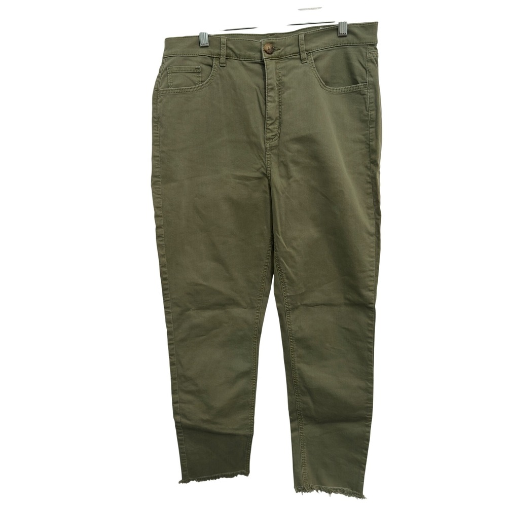 LOFT High Waist Skinny Crop Pants 31/12 Olive Green Raw Hem Stretch Utility